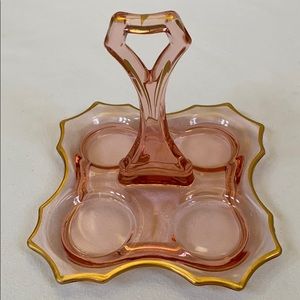 Vintage Pink Depression Florentine Handle Caddy